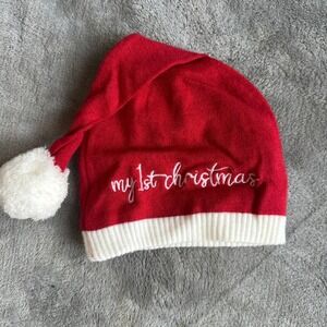 Baby's First Christmas Red Santa Hat White Embroidered Size 6-18 Months